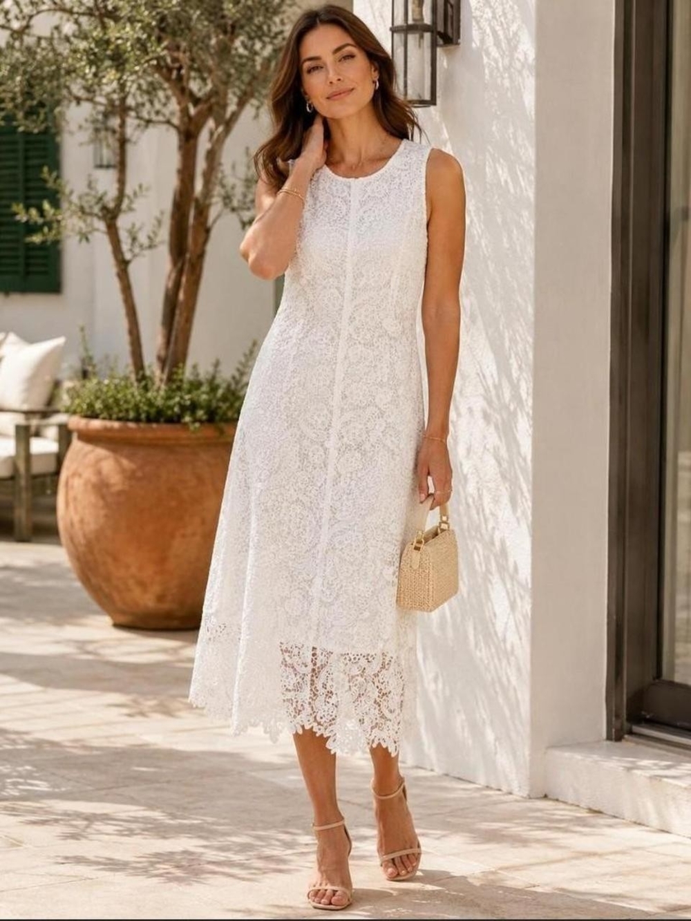 Soft Surroundings White Lace Sleeveless Midi Dress